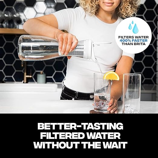 Puro Glass Water Filter Pitcher - Long Lasting Filter - Faster Filtering - 1.3L - Carbon Water Filter Removes Lead, Odors, Chlorine (2 Pack)