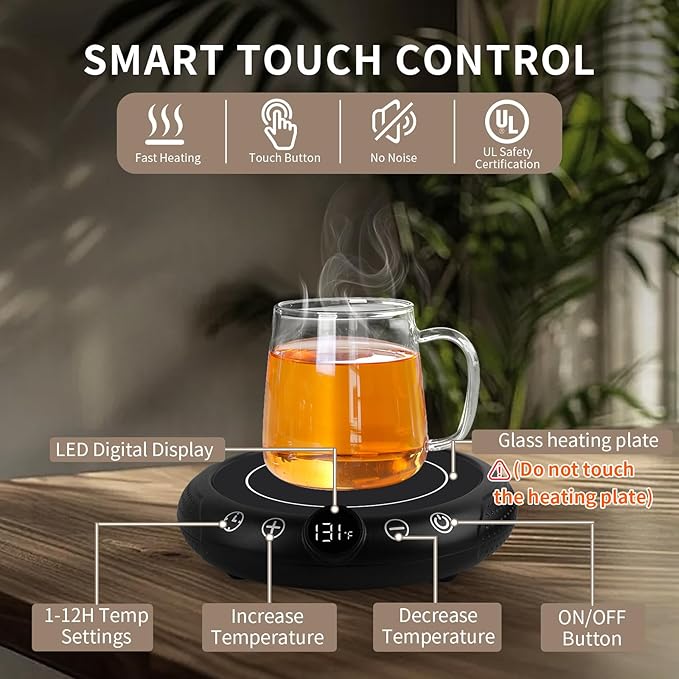 Coffee Mug Warmer, Electric Cup Warmer for Desk, Candle Warmer Plate with Temperature Display, 8-Temp Setting & 1-12H Timer, Stocking Stuffer Christmas White Elephant Coffee Gifts for Adults Women Men