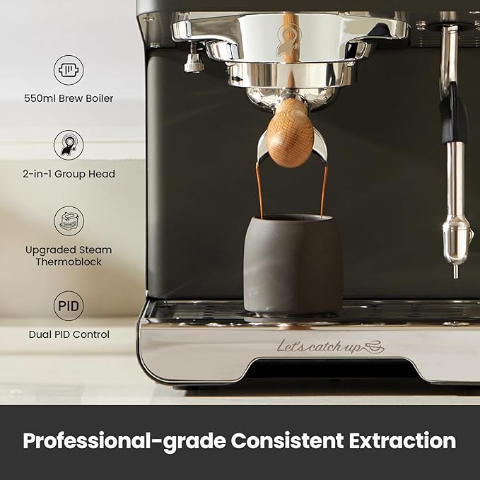 Gemilai G3028A Espresso Machine, 15 Bar Professional Coffee Maker with Adjustable Pressure & Automatic Milk Frother, Dual PID & 550ml Boiler, 57oz Tank, Stainless Steel for Cappuccino, Latte Grey