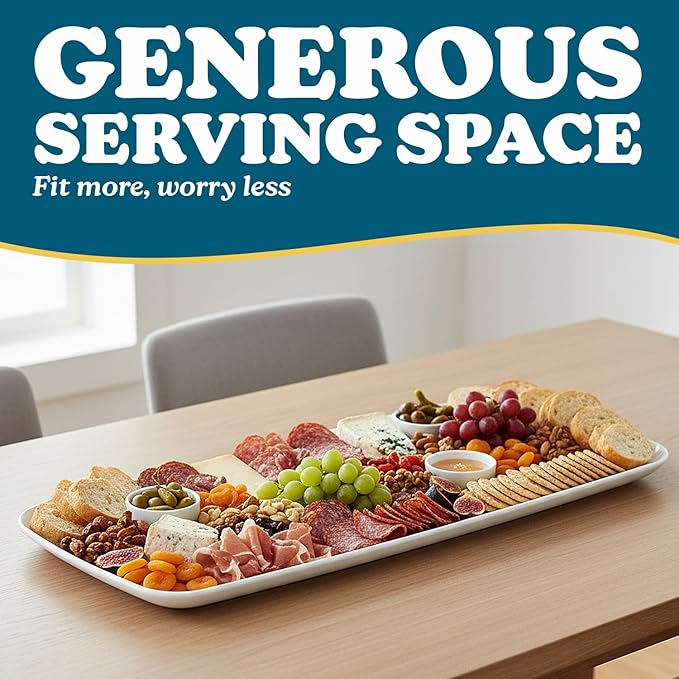 Rectangle White Serving Tray (2-Pack) - 17.5" Disposable Serving Platter for Appetizer, Fruits & Serving Dishes | Perfect Plastic Tray for Party Serveware