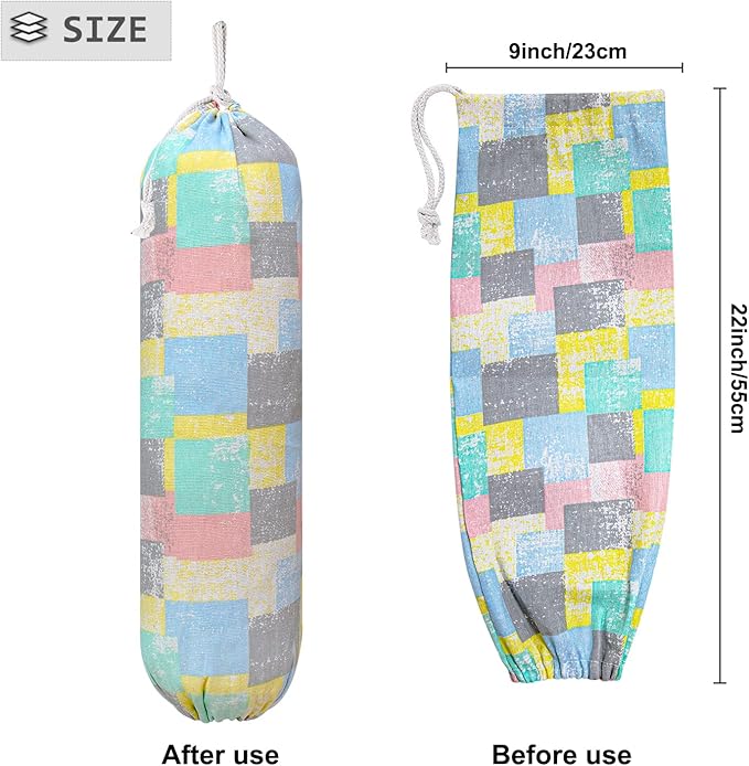 Plastic Bag Holder, Wall Mount Plastic Bag Organizer, Shopping Bags Carrier, Washable Large Grocery Bag Storage Dispenser for Home Kitchen Travelling, Free Adjustment with Drawstring (pink square)