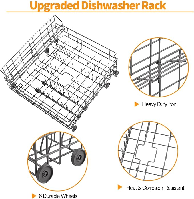 Upgraded W10139223 Dishwasher Lower Rack Replacement Parts for Maytag Jennair Dishwasher Rack MDBD820AWW MDC5100AWB Lower Dishrack Maytag Dishwasher Bottom Rack Drawer Assembly Basket Wheels