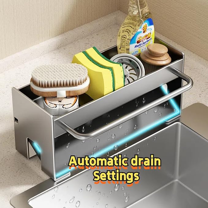 Utensil Holder,Compact Kitchen Sink Drying Rack - Durable and Stylish Solution,Self-Draining Tray Design,with Rag Rack（Gray）