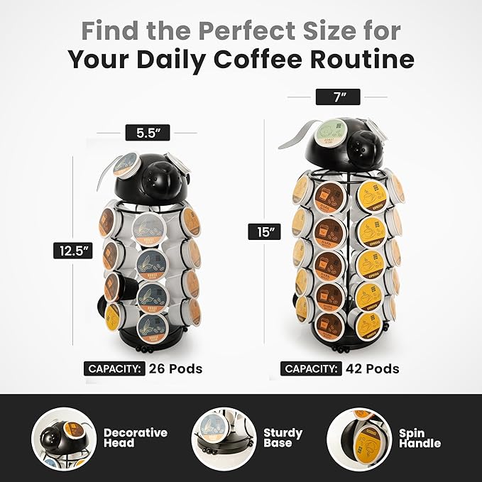 Made Easy Kit Carousel Coffee Pod Holder, Compatible with Keurig K-Pods K-Cups, Countertop Rack Storage Organizer, Metal Home and Kitchen Decor, Capsule Café Station Bar (Small, Black Dog)