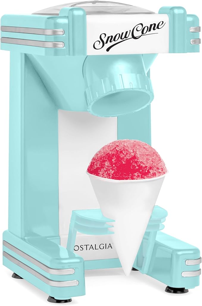 Nostalgia Retro Snow Cone Machine – Single-Serve Countertop Size – Shaved Ice Maker for Snow Cones, Slushies, & Hawaiian Ice - Includes Reusable Plastic Cup – Aqua