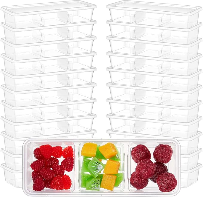 Hushee 50 Pack 17 oz Small Meal Prep Containers with 3 Compartments Snack Containers with Lid Disposable Plastic Bento Box Travel Lunch Food Boxes Stackable for Office Picnic (Clear)