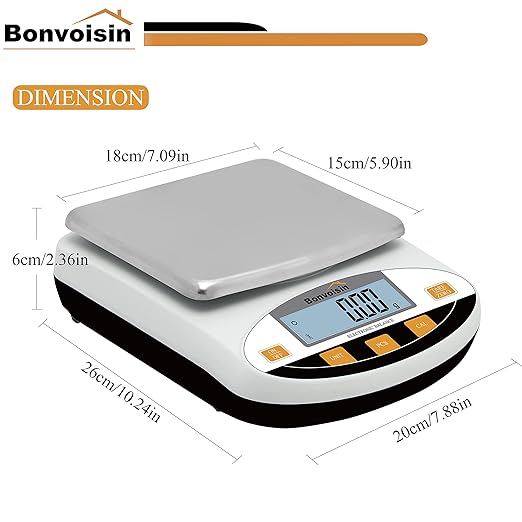 Bonvoisin Lab Scale 1000g x 0.01g Digital Precision Analytical Balance 10mg High Precision Electronic Balance Jewelry Scale Kitchen Scale Scientific Scale Laboratory Scale Balance (1000g x 0.01g)