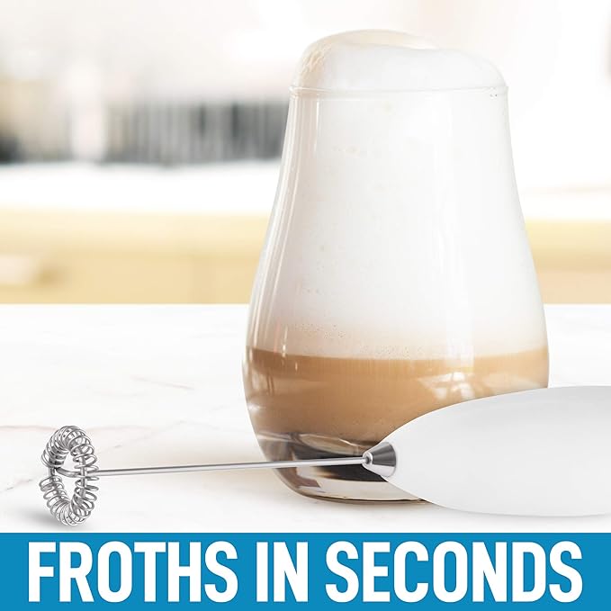 PRO MILK FROTHER WAND - ULTRA HIGH SPEED HANDHELD FROTHER - UPGRADED STAND - Powerful Handheld Mixer with Infinite Uses - Super Instant Electric Foam Maker with Stainless Steel Whisk (White)
