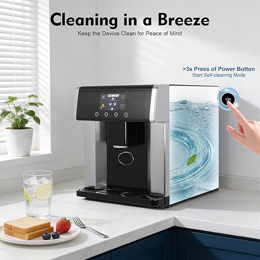 2-in-1 Countertop Ice Maker & Cold Water Dispenser, Compact Ice Machine w/Water-Adding Cup & Scoop, Self Dispensing Nugget Ice Maker Countertop for Kitchen Bar Party, Water Tank Capacity 1.8L