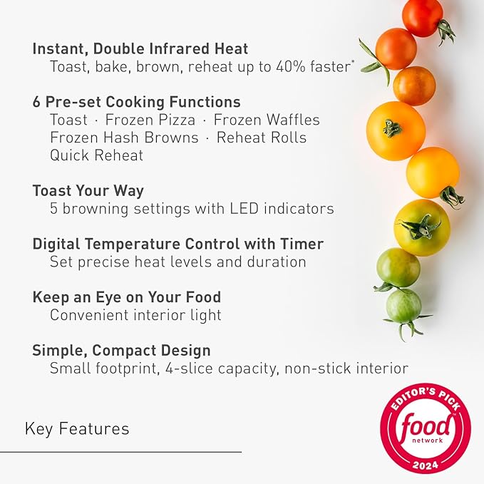 Panasonic FlashXpress Toaster Oven Countertop, 4-Slice Compact Size with Double Infrared Heating, 6 Auto Cook Options and Precise Temperature Control, 1300W - NB-G110P-K (Black)