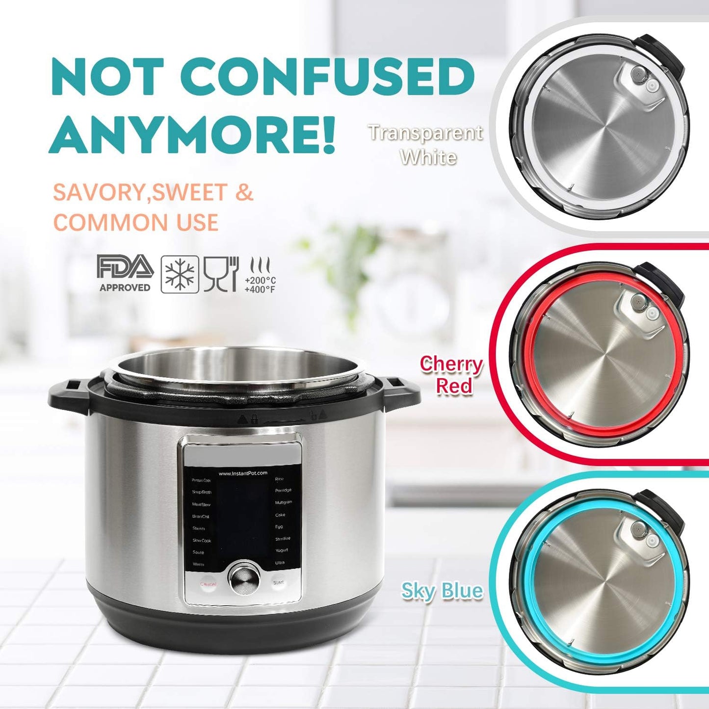 8Qt Silicone Sealing Ring with Steam Release Valve (3-Pack) - Dishwasher Safe Replacement Gasket Fits Select Instant Pot 8Qt Models (Ultra, Viva, Duo Plus, IP-DUO80, IP-LUX80).