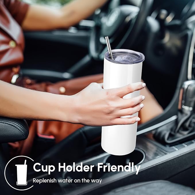 Volhoply 8 Pack Skinny Sublimation Tumblers with Lid and Straw, 20oz Stainless Steel Straight Tumbler Bulk, Vacuum Insulated Coffee Mug for Home, Office, Travel, DIY (Sublimation,8 Pack)