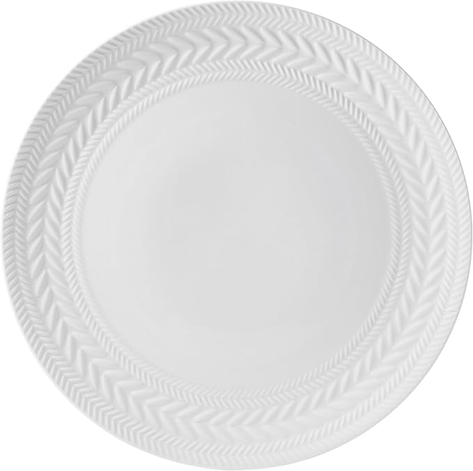 Pfaltzgraff Josephine 24-Piece Dinnerware Set, Porcelain Dish Set with Embossed Basket Weave Design, Service for 8, White Plates and Bowls Sets, Microwave and Dishwasher Safe