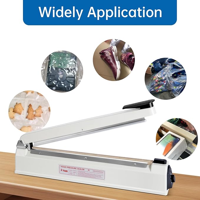 Impulse Heat Sealer with Hot Cutting Wire, Heavy-Duty Bag Sealing & Cutting Machine, 2 Extra Replacements, 8 Stalls Temperature Adjustment, White, 16-Inch