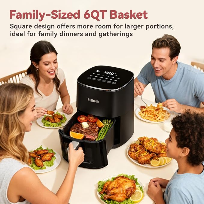 CARORI 6QT Air Fryer with Viewing Window, 12 Cooking Presets, 1700W Fast & Even Cooking, Max 400℉ Crisping, Bake, Roast, Reheat & Dehydrate, Large Nonstick Basket, Dishwasher Safe