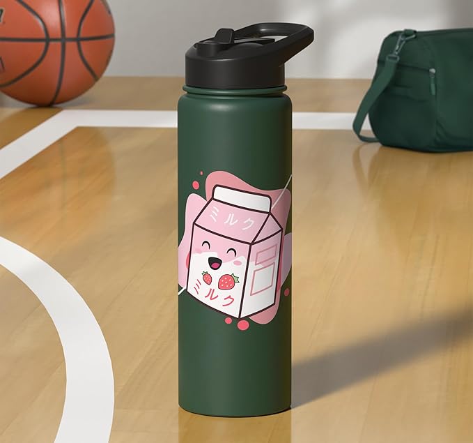 Kawaii Milk Cow Retro Japanese Strawberry Strawberry Milk Stainless Steel Insulated Water Bottle