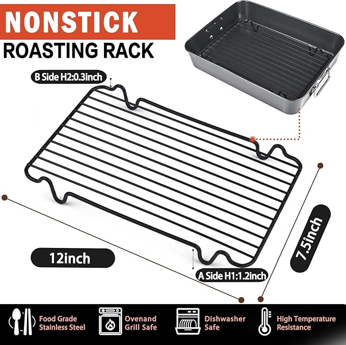 Roasting Rack,Heavy Duty Turkey Rack for Roasting Pan,Oven Roasting Rack Insert for Baking (Rectangular 12in*7.5in)