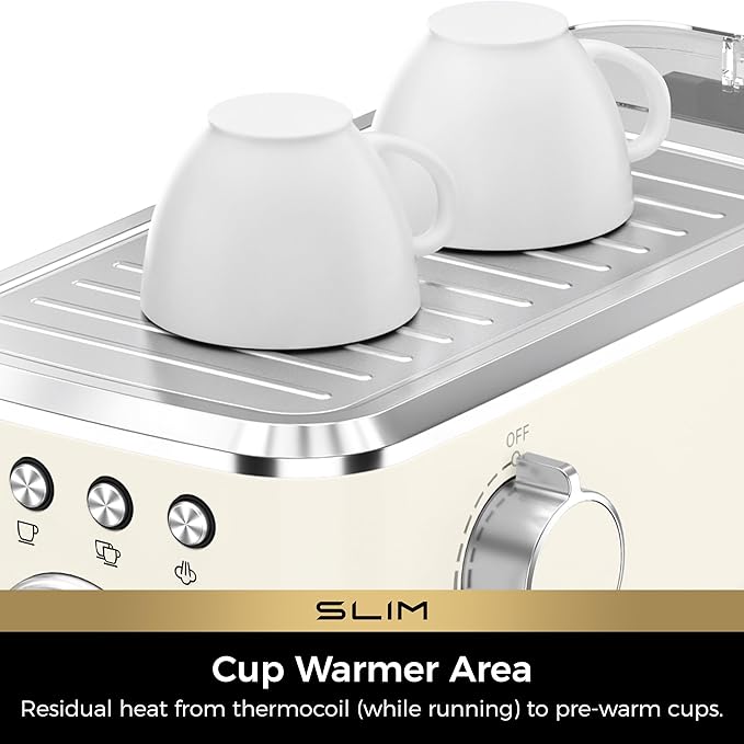 CHULUX Slim Espresso Machine with Milk Frother, 20 Bar Professional Italian Pump Espresso Coffee Machine for Home Cappuccino & Latte Maker, Stainless Steel, Creamy