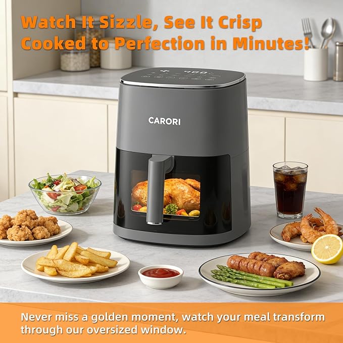 6Qt Air Fryer with Viewing Window, 12 Preset, Large Capacity, 400℉ Max Crisp, 1700W Quick Even Easy Meals, Nonstick Dishwasher Safe Basket, Bake Roast Dehydrate Reheat
