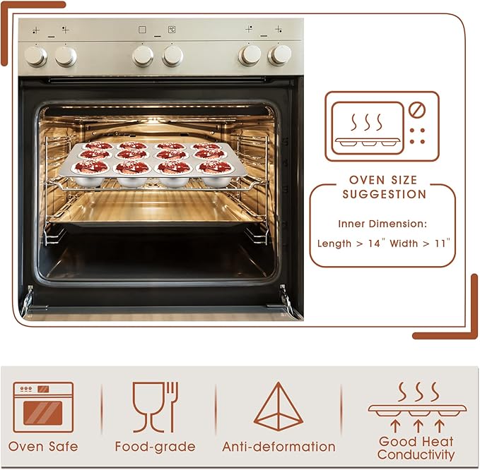 P&P CHEF Muffin Pan Cupcake Baking Pan Set, Stainless Steel Muffin Tin Tray for Mini Cake Tart Quiche, Oven & Dishwasher Safe, Non-toxic & Heavy-duty, (12 Cup, 1Pc)