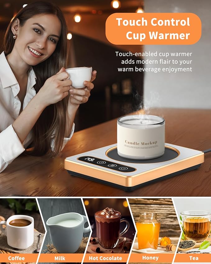 Maestri House ETL Listed Coffee Mug Warmer with 4 Temp Settings & 1-12 Hour Timer, Auto Shut Off for Desk, Smart Electric Beverage Warmer, Candle Melter for Home and Office (Gold)