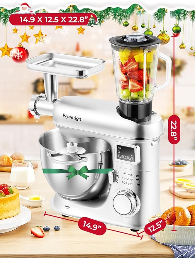 Stand Mixer 8-IN-1 8.5 Qt 2000W Multifunctional Fermentation Electric Kitchen Mixer 6 Speed Tilt-Head with Stainless Steel Bowl, 1.5L Glass Jar Meat Grinder Dough Hook Whisk Pasta Attachment