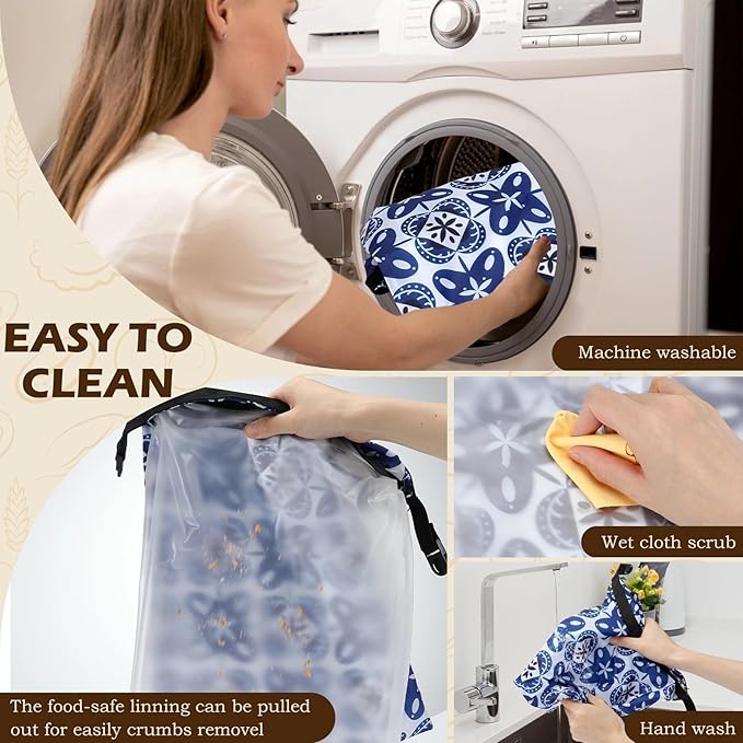 2 Pack Reusable Bread Bags for Homemade Bread, 17"×13" Sourdough Bread Storage Bags with Bowl Cover - Keep Loaf Fresh and Easy to Wash(Blue Gemstone Floral)