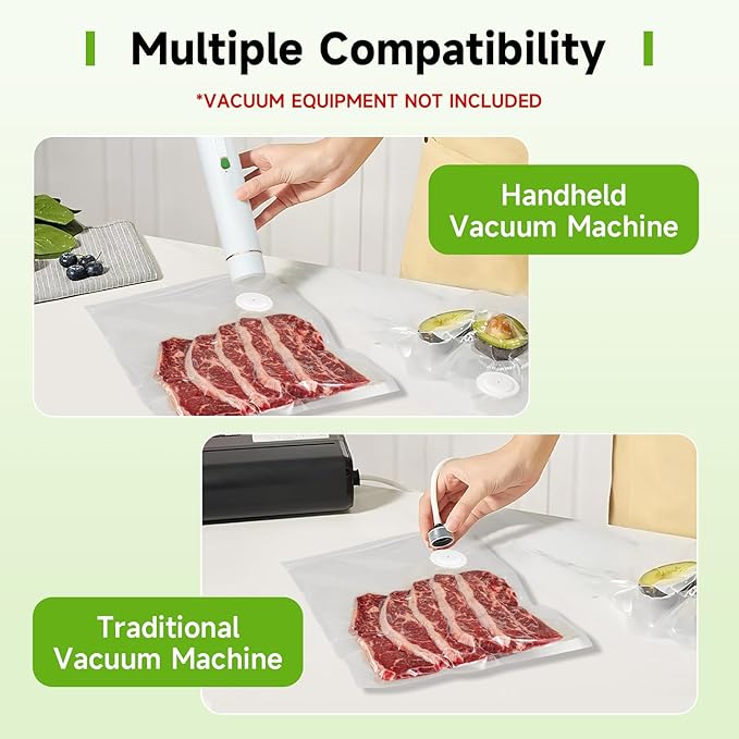 Vixino Vacuum Sealer Bags, 80 Reusable Vacuum Sealer Bags for Food, BPA-Free, Meal Prep and Sous Vide Cooking,Works for Handheld Sealer and Vac Sealer Machine with External Vacuum Systems