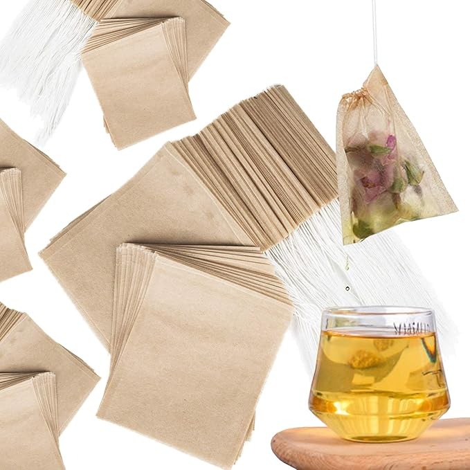 NEPAK 600 Pcs Disposable Tea Filter Bags for Loose Tea,Drawstring Empty Bag for Loose Leaf Tea,with 100% Natural Unbleached Paper(3.15 x 3.94 inch)