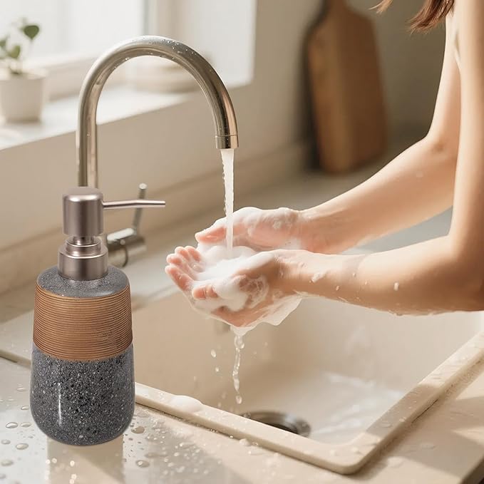 2 Pcs Ceramic Soap Dispenser Set, 15 Oz Refillable Liquid Soap Dispensers with Embossed Texture for Bathroom Countertop and Kitchen Sink, Hand Soap, Dish Soap & Lotion Bottles, Modern Home Decor