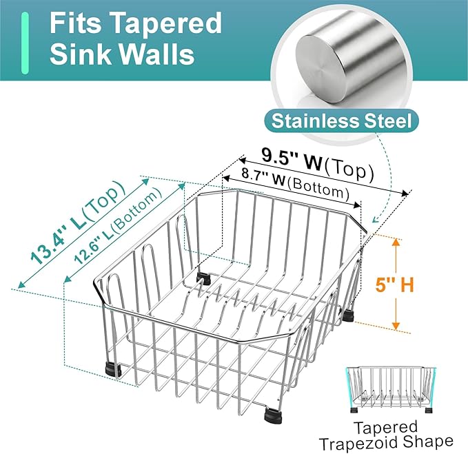GSlife Mini in Sink Dish Drying Rack - Stainless Steel Small Dish Drainer for RV Kitchen Apartment Sink, 9.5" W x 13.4" L