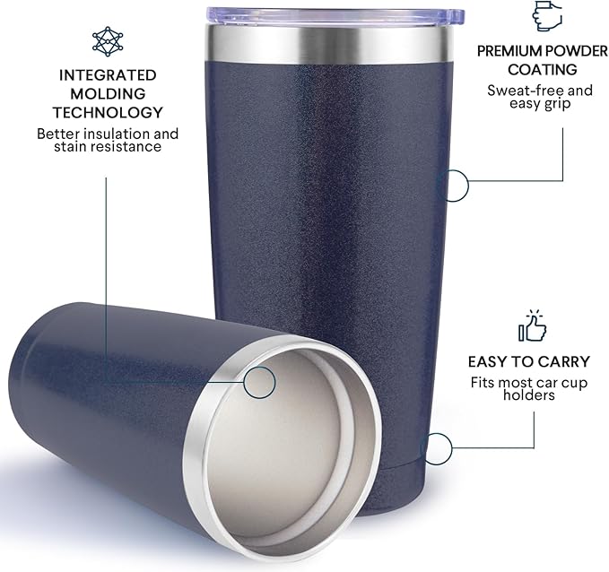 Volhoply 20oz Stainless Steel Tumbler with Lid and Straw Bulk 4 Pack,Double Wall Insulated Travel Iced Coffee Mug Fits Cup Holder,Powder Coated Cups for Hot/Cold Drinks,Gifts for Women（Navy,4 Set）