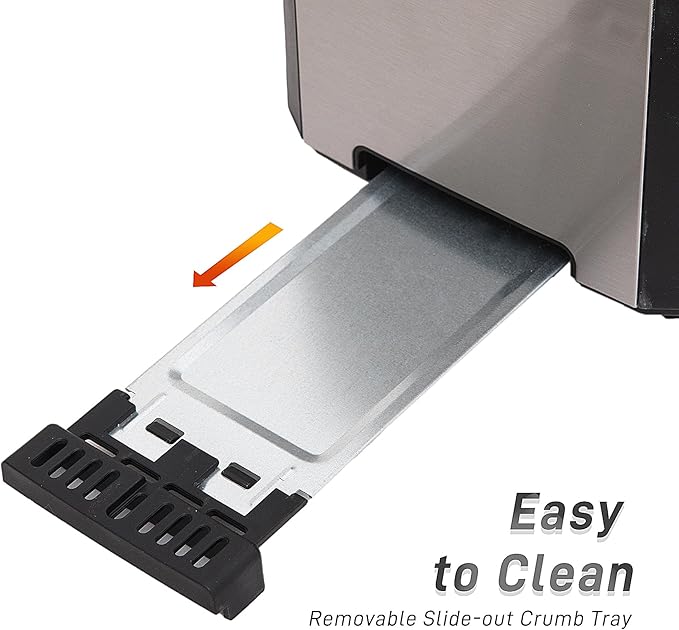 4 Slice Long Slot Stainless Steel Toaster with Extra Wide 1.5” Slots, 6 Shade Browning Settings, Defrost Reheat Cancel Functions, Even Toasting for Artisan & Sourdough Bread, Removable Crumb Tray