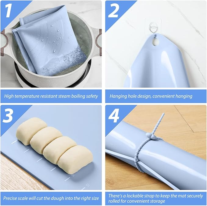 Silicone Pastry Mat 28"*20" Extra Thick Non Stick Baking Mat Food Grade Silicone Dough Rolling Bake Mat with Edge Heightening Blue