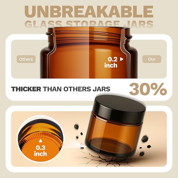 Bumobum 24 Pack 4 oz Amber Glass Jars with Lids, Small Glass Cosmetic Jars with Inner Liners, 120ml Round Empty Sample Containers for Cream, Lotions and Body Scrub