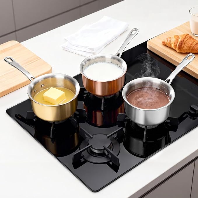 Macevia Mini Sauce Pan with Lid, Stainless Steel Butter Warmer Small Pot, For All Stoves Multipurpose Use for Home Kitchen or Restaurant (10.8oz/320ml) - Silver