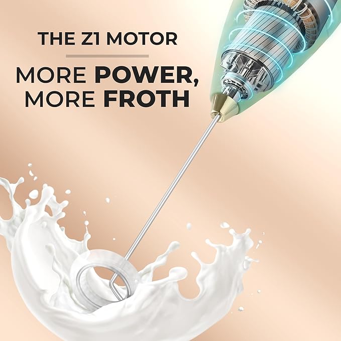 Zulay Kitchen Powerful Milk Frother Wand With 4 AA Duracell Batteries - Ultra Fast Handheld Drink Mixer - Electric Whisk Foam Maker for Coffee, Lattes, Cappuccino, Matcha & Creamer - Forest Gold
