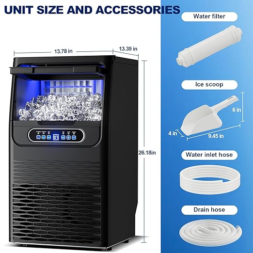 Ice Maker Countertop with Handle, 88lbs Per Day, Auto-Cleaning, Portable Sonic Ice Maker with Basket and Scoop, for Home Party/RV Camping (88Lbs/24)