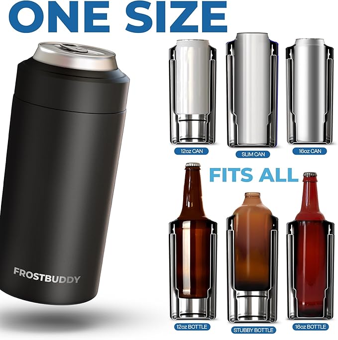 Frost Buddy Universal Buddy Can Cooler - Fits All - For Regular 12 & 16 oz or Slim-Size Bottles - Insulated Double-Walled Stainless Steel (Purple)