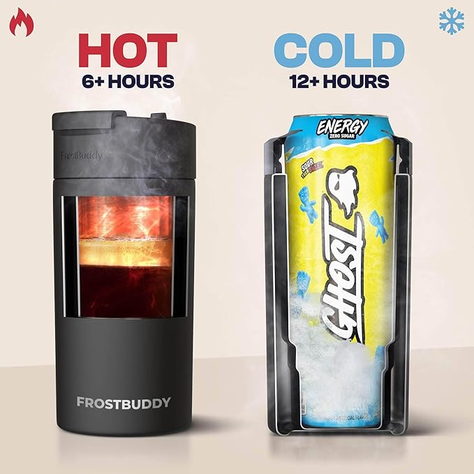 Frost Buddy Universal Can Cooler - Fits all - Stainless Steel Can Cooler for 12 oz & 16 oz Regular or Slim Cans & Bottles - Stainless Steel (Peeps Drip)