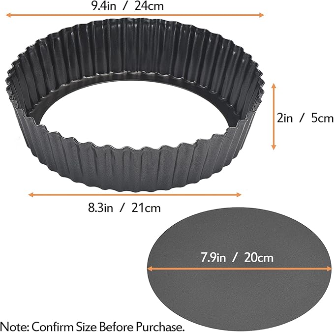2 Pack 9.4 × 2 Inches Nonstick Tart Pan with removable bottom, Quiche Pans for Baking, Carbon Steel Deep-dish Pie Pan with Removable Loose Bottom