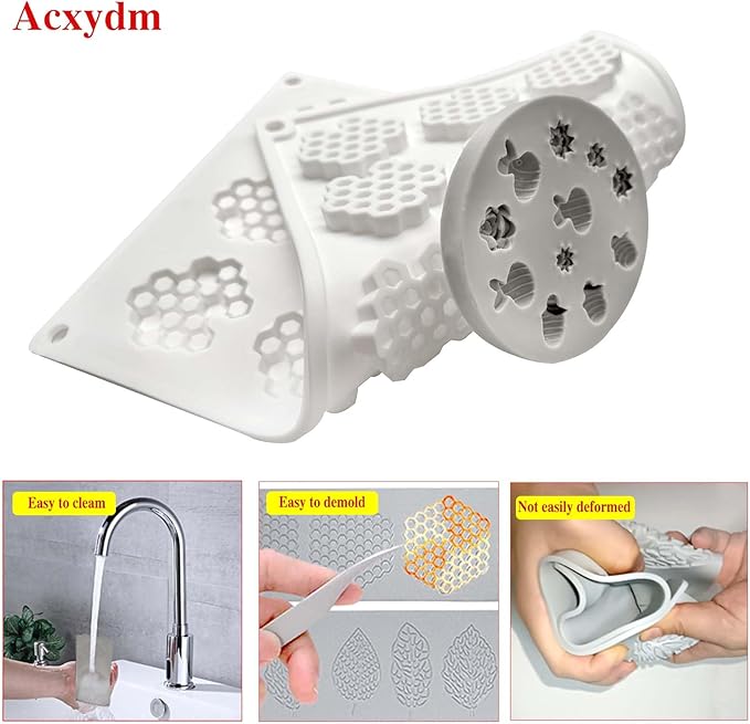 2PCS 15 Cavity Honeycomb Mold & Bee Silicone Tuile Molds,Honey comb Baking Mold,3D Beehive Candy Silicone Honey Fondant Molds,Chocolate silicone baking set Sugar Bees for Cake Decorating