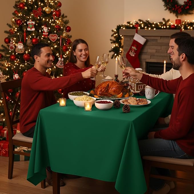 6-Pack Hunter Green Tablecloths for Rectangle Tables, 90 x 156 Inches, Stain-Resistant Polyester Fabric for 8 Foot Tables - Washable Table Covers for Weddings, Birthday Parties, Events
