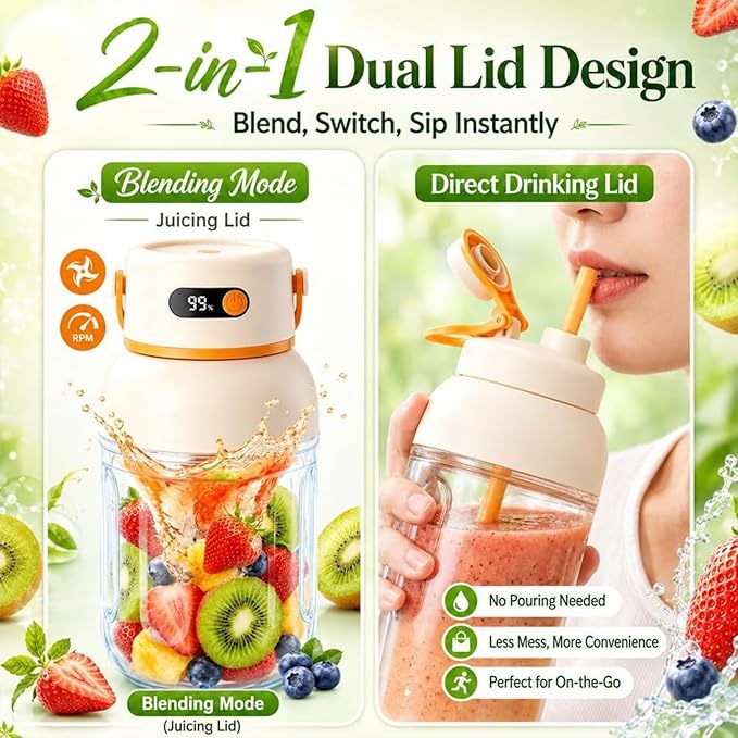 Multifunctional Portable Juicer Cup, Portable Electric Juicer Cup with Zero Cord Hassle, USB-C Rechargeable Travel Juicer for Home, Gym, Office and Outdoor (1000ml, 1)