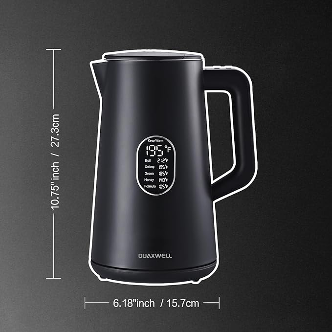 1.5L Electric Kettle Stainless Steel, Double Wall Cool Touch Teapot, Fast Boil, Precise Temperature Control, LCD Display, Auto Shut-Off, BPA-Free,Keep Warm Function, Ideal for Tea,Black