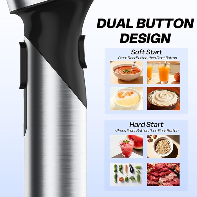 Turelar Cordless Immersion Blender with Rchargeable Battery, Portable Hand Blenders with Adjustable Speed, Hand Held Stick Mixer for Effortless Blending Shakes, Smoothies, Soups, Puree or Baby Food