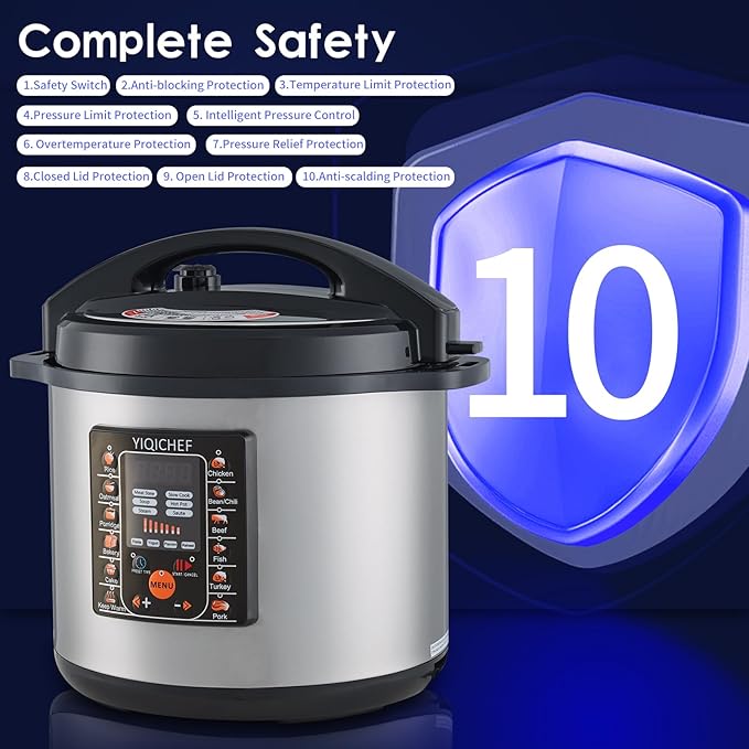 12L/12.8Qt Commercial Electric Pressure Cooker, Digital Control, 304 Stainless steel Inner Pot, Serve for 15-25 people, 1400W/120V with US PLUG, suitable to small restaurant, Canteen, Hotel