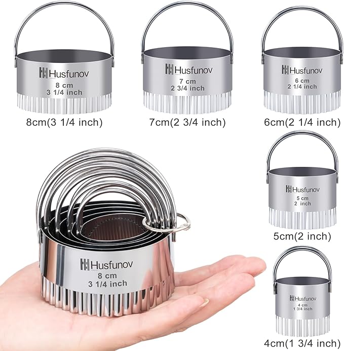 Husfunov Biscuit Cutter Set Wave Cookie Cutters with Handle 5 Pieces Stainless Steel Square Professional Baking Dough Tools for Cake