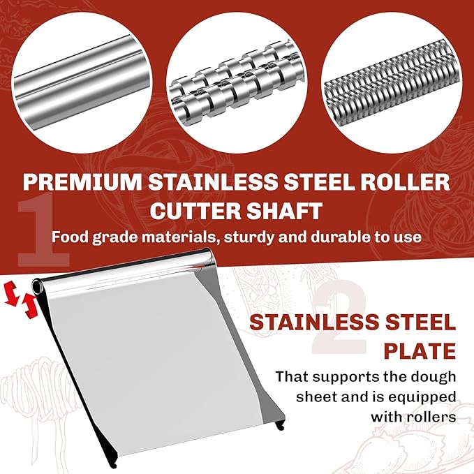 Pasta Attachment for KitchenAid Stand Mixer, Pasta Maker KitchenAid Attachment with Detachable Metal Plate, Includes Pasta Sheet Roller, Spaghetti Cutter and Fettuccine Cutter