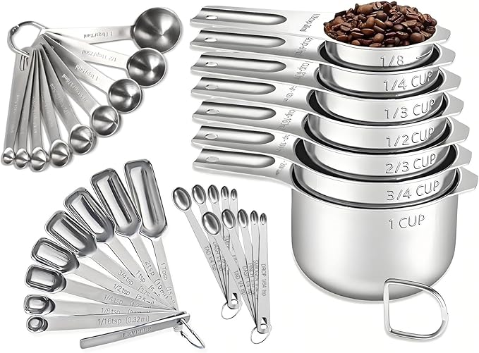 35PCS Stainless Steel Measuring Cups and Spoons Set, 7 Nesting Measuring Cups, Round & Rectangular Spoons with Clear Engraved Markings, 2-Pack Mini Spoon Sets with Leveler for Precise Cooking & Baking